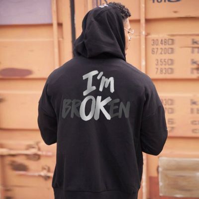 I'm Broken Letter Print Casual Hoodie