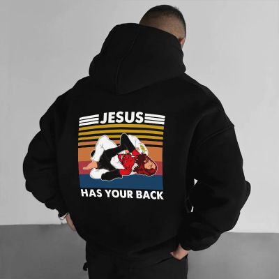 Fun Jesus Has Your Back Printed Hoodie