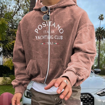 Positano Italian Club Print Zipper Hoodie