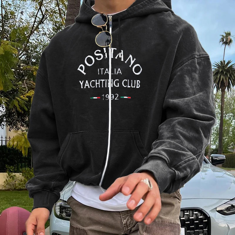 Positano Italian Club Print Zipper Hoodie