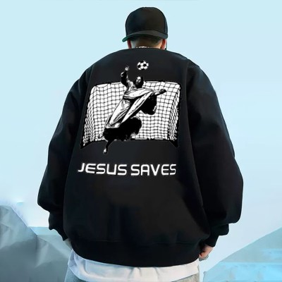 Jesus Save Football Print Sweatshirt