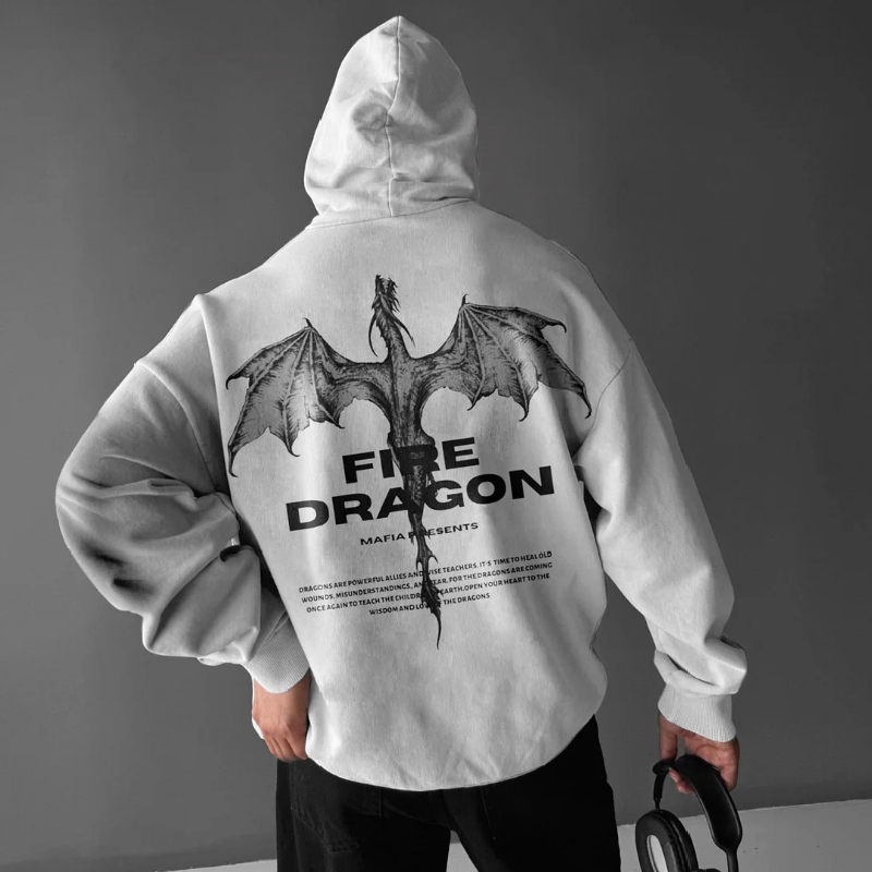 Oversized Casual Comfortable Fire Dragon Hoodie