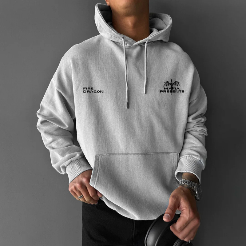 Oversized Casual Comfortable Fire Dragon Hoodie