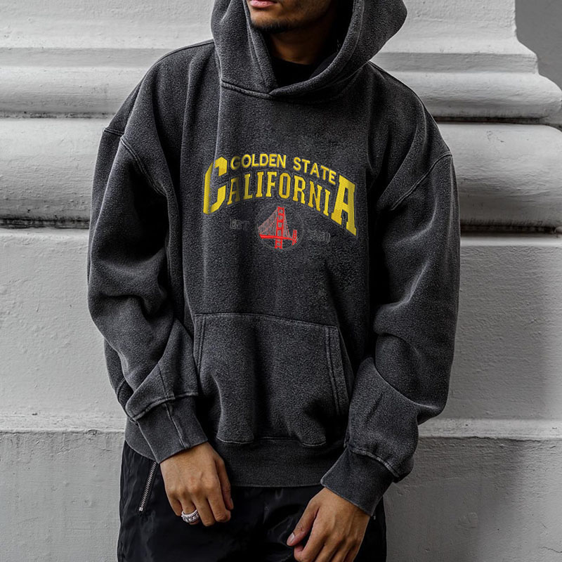 California Print Washed Hoodie