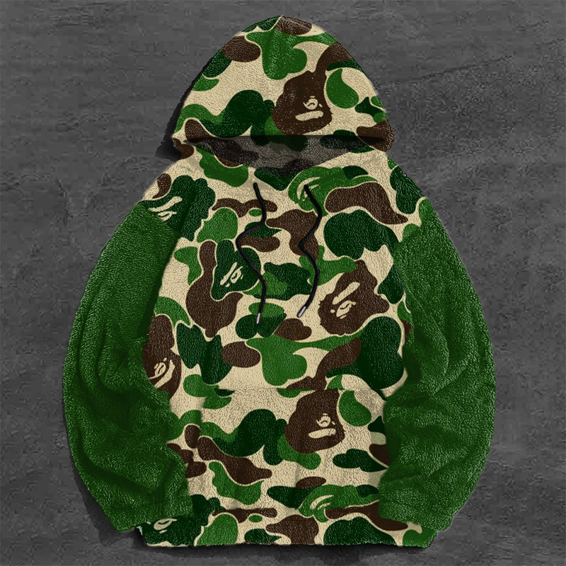 Flannel Camouflage Colorblock Hoodie