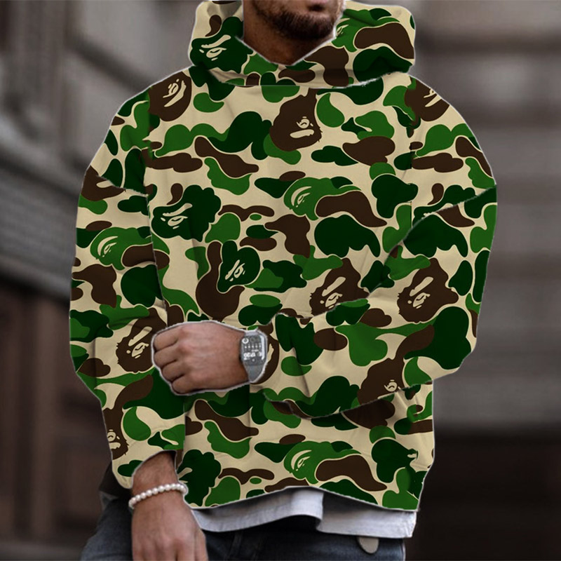 Tri Color Camo Print Hoodie