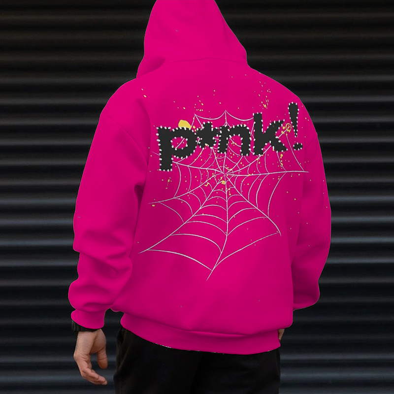 Pink Spider Web Back Print Hoodie