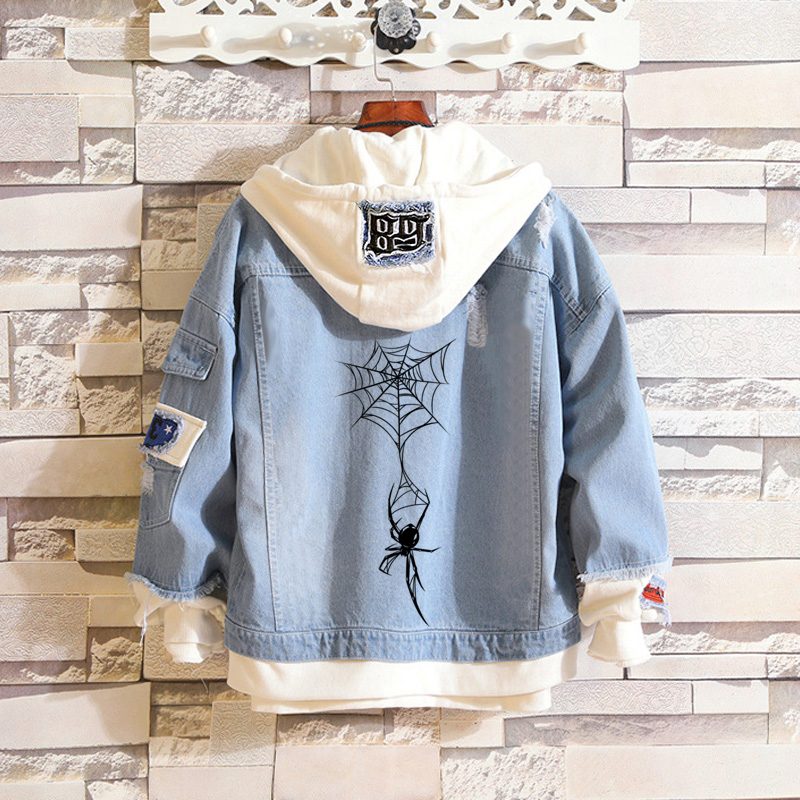 Spider Print Long Sleeve Denim Jacket