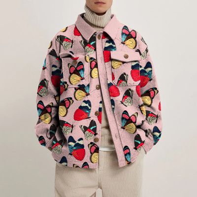 Colorful Butterfly Print Lapel Button Jacket