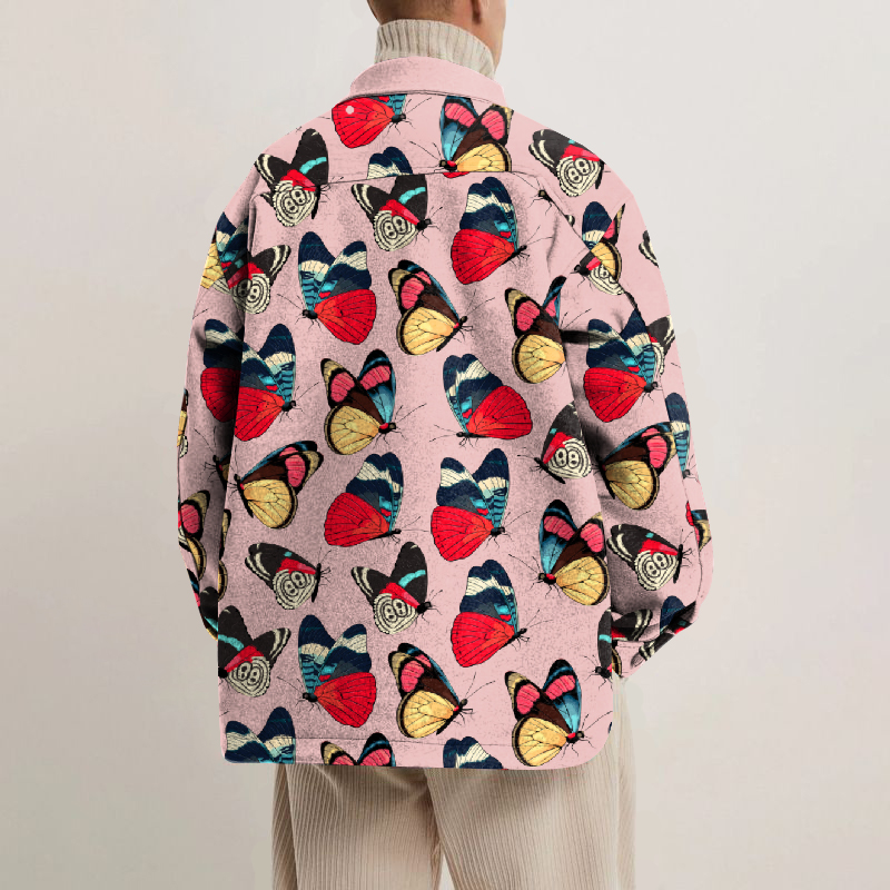 Colorful Butterfly Print Lapel Button Jacket