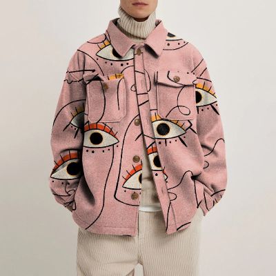 Abstract Eye Print Lapel Button Jacket