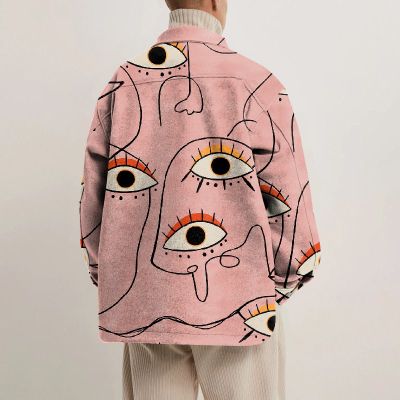 Abstract Eye Print Lapel Button Jacket