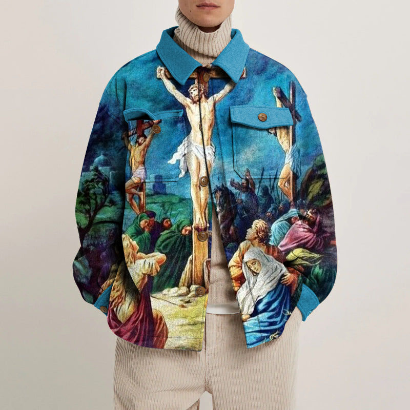 Jesus Cross Print Shirt Jacket