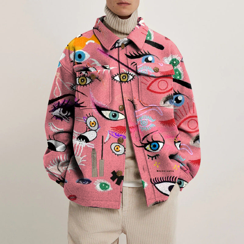 Beautiful Eye Print Lapel Button Jacket