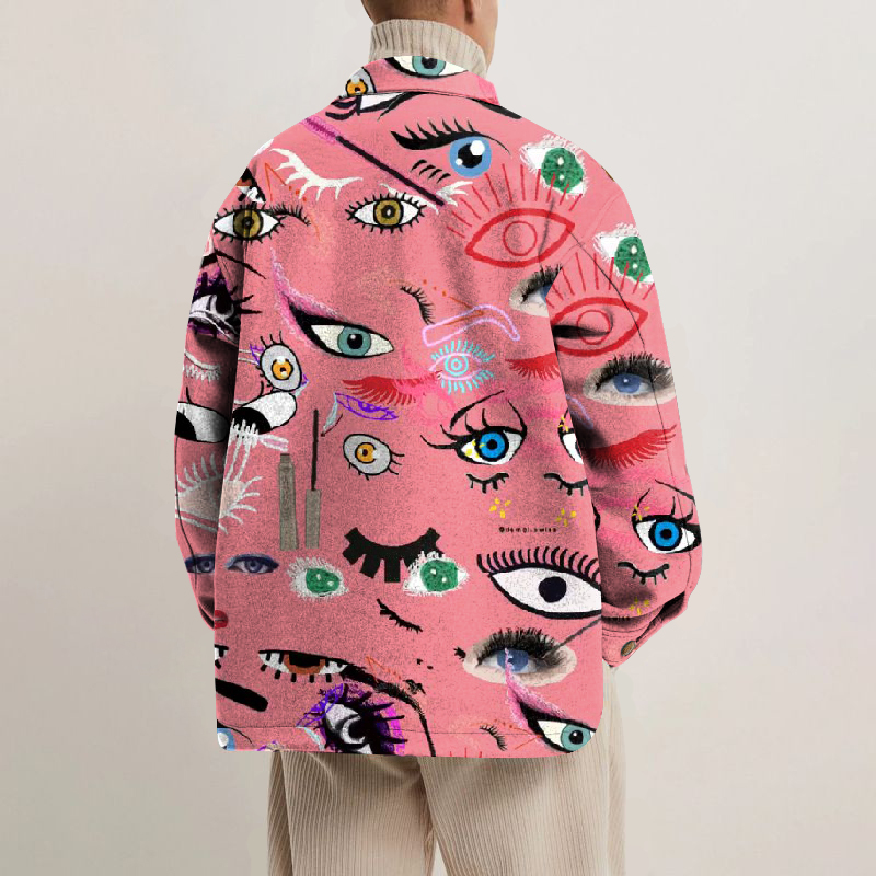 Beautiful Eye Print Lapel Button Jacket