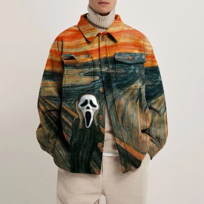 Ghost Face Scream Print Lapel Button Jacket