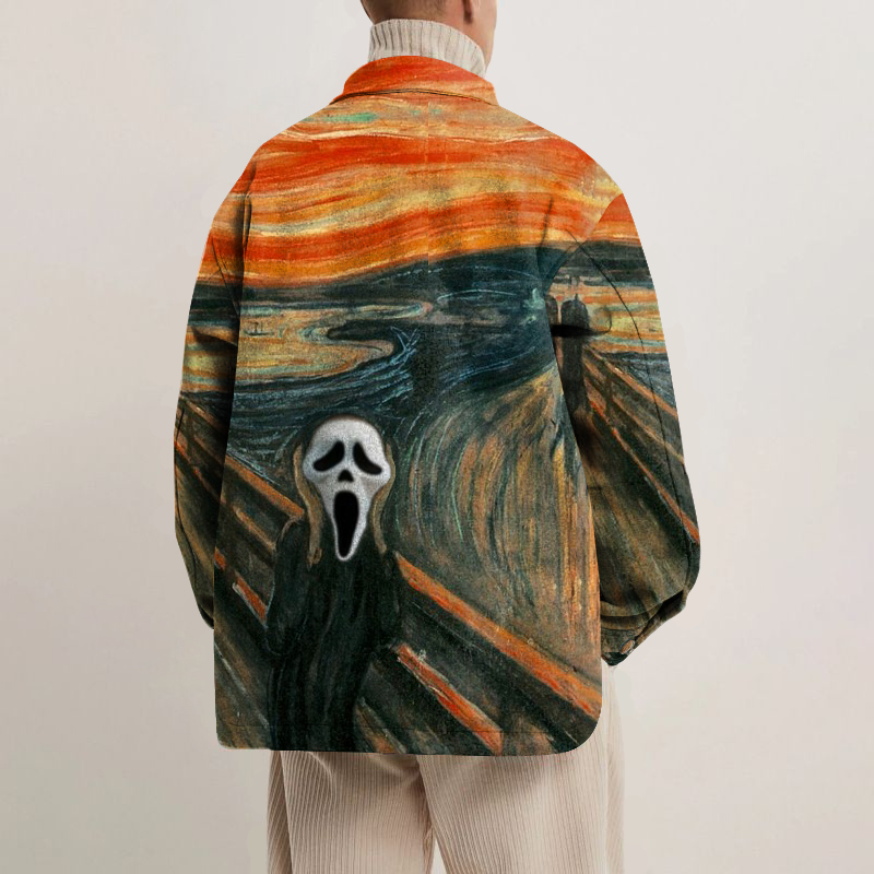 Ghost Face Scream Print Lapel Button Jacket