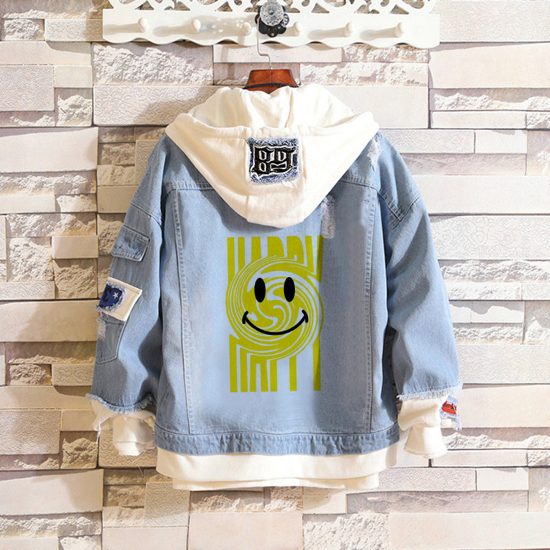 Smiley Print Fake Two Piece Denim Jacket