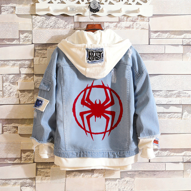 Spider Print Patchwork Denim Jacket