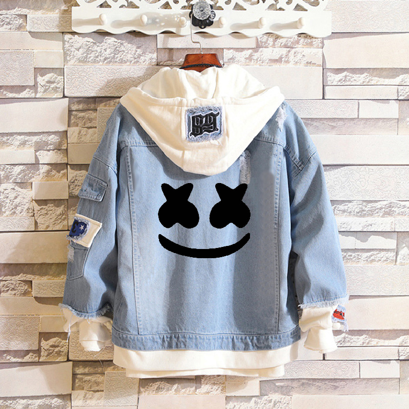 Smiley Print Fake Two-Piece Denim Jacket