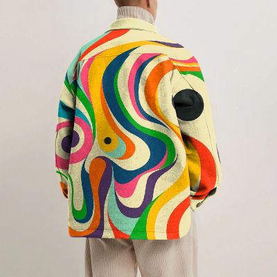 Abstract Color Pattern Print Lapel Button Jacket