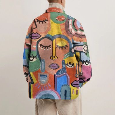 Abstract Face Painting Print Lapel Button Jacket