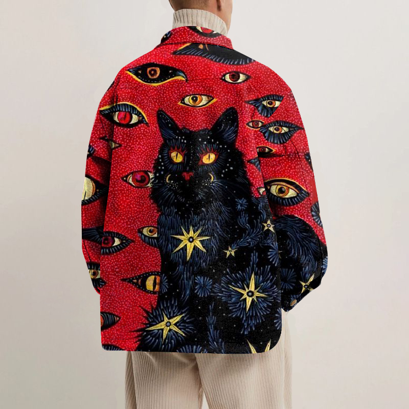 Black cat eye print Lapel Button Jacket