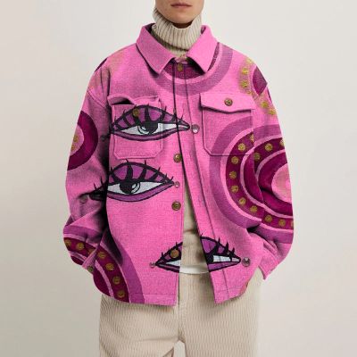 Pink Eye Print Lapel Button Jacket