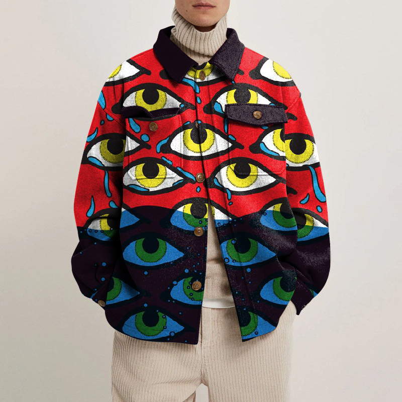 Eye Art Print Lapel Button Jacket