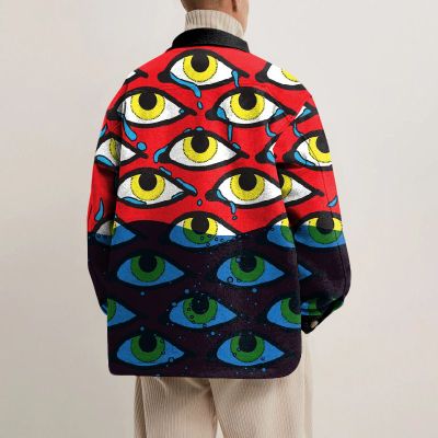 Eye Art Print Lapel Button Jacket