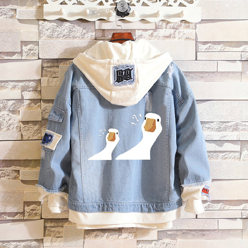 Cartoon Bewildered Goose Print Two-Piece Denim Jacket