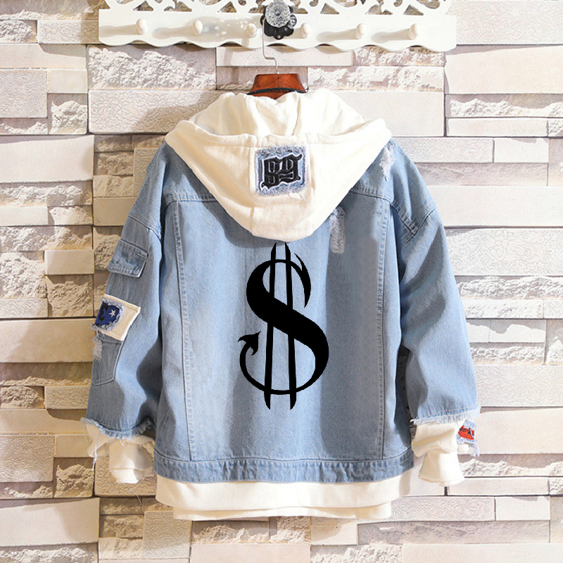 Dollar Sign Print Two-Piece Denim Jacket