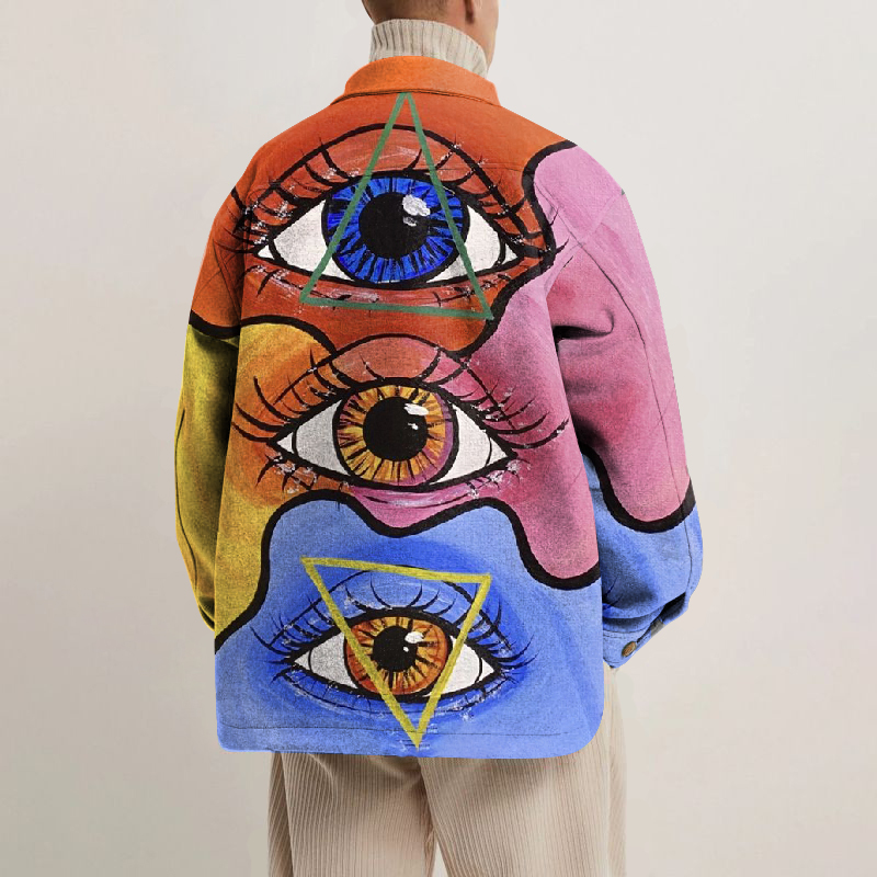 Big Eyes Painting Print Lapel Button Jacket