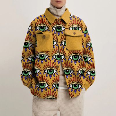 Art Eye Print Lapel Button Jacket
