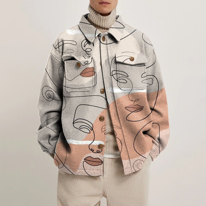 Unisex Line Face Shirt Jacket