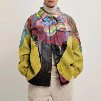 Art Portrait Line Print Shirt Jacket