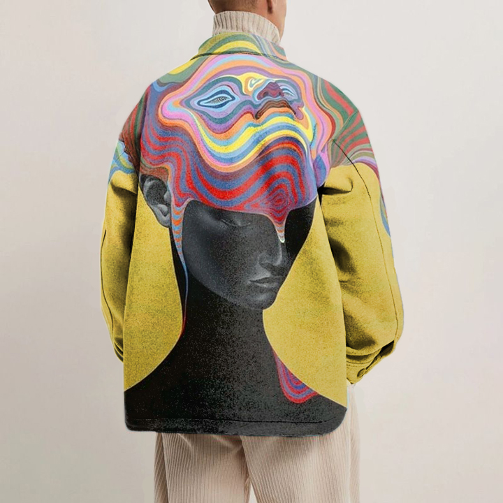 Art Portrait Line Print Shirt Jacket