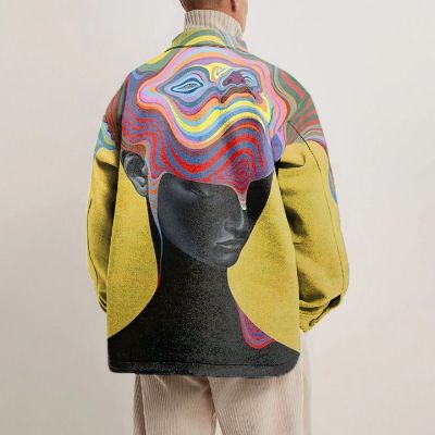 Art Portrait Line Print Shirt Jacket