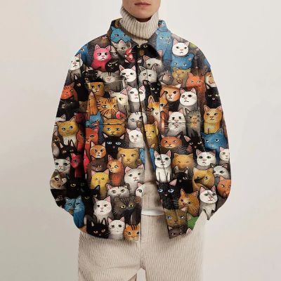 Colorful Cat Print Shirt Jacket