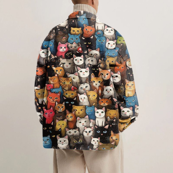 Colorful Cat Print Shirt Jacket