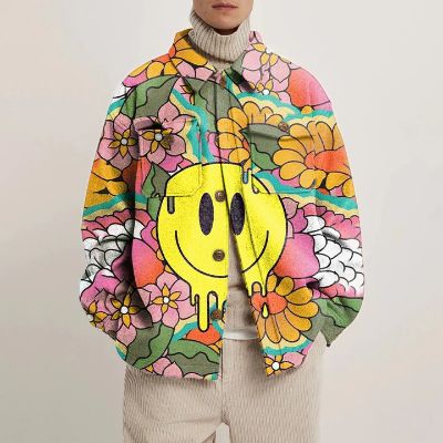 Floral Smiley Print Shirt Jacket