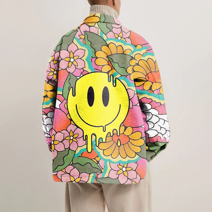 Floral Smiley Print Shirt Jacket