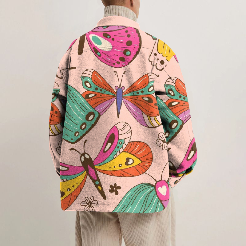 Colorful Butterfly Print Lapel Button Jacket