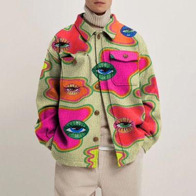 Abstract Eye Print Lapel Button Jacket