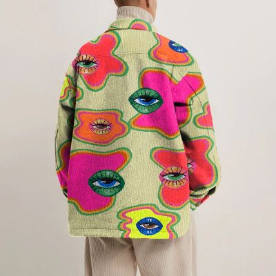 Abstract Eye Print Lapel Button Jacket