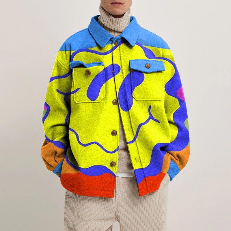 Unisex Colorful Smiley Print Shirt Jacket