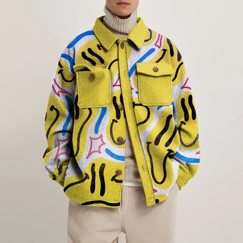 Unisex Colorful Smiley Print Shirt Jacket