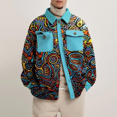 Unisex Ethnic Abstract Print Shirt Jacket