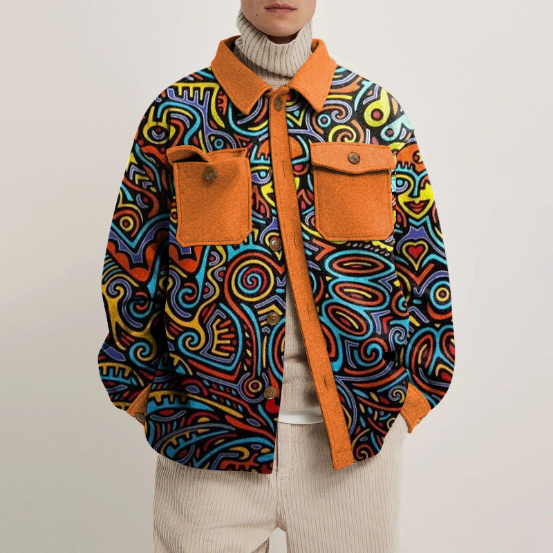 Unisex Ethnic Abstract Print Shirt Jacket