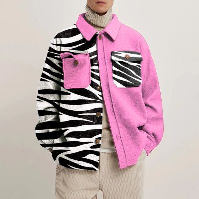 Zebra Print Color Block Shirt Jacket